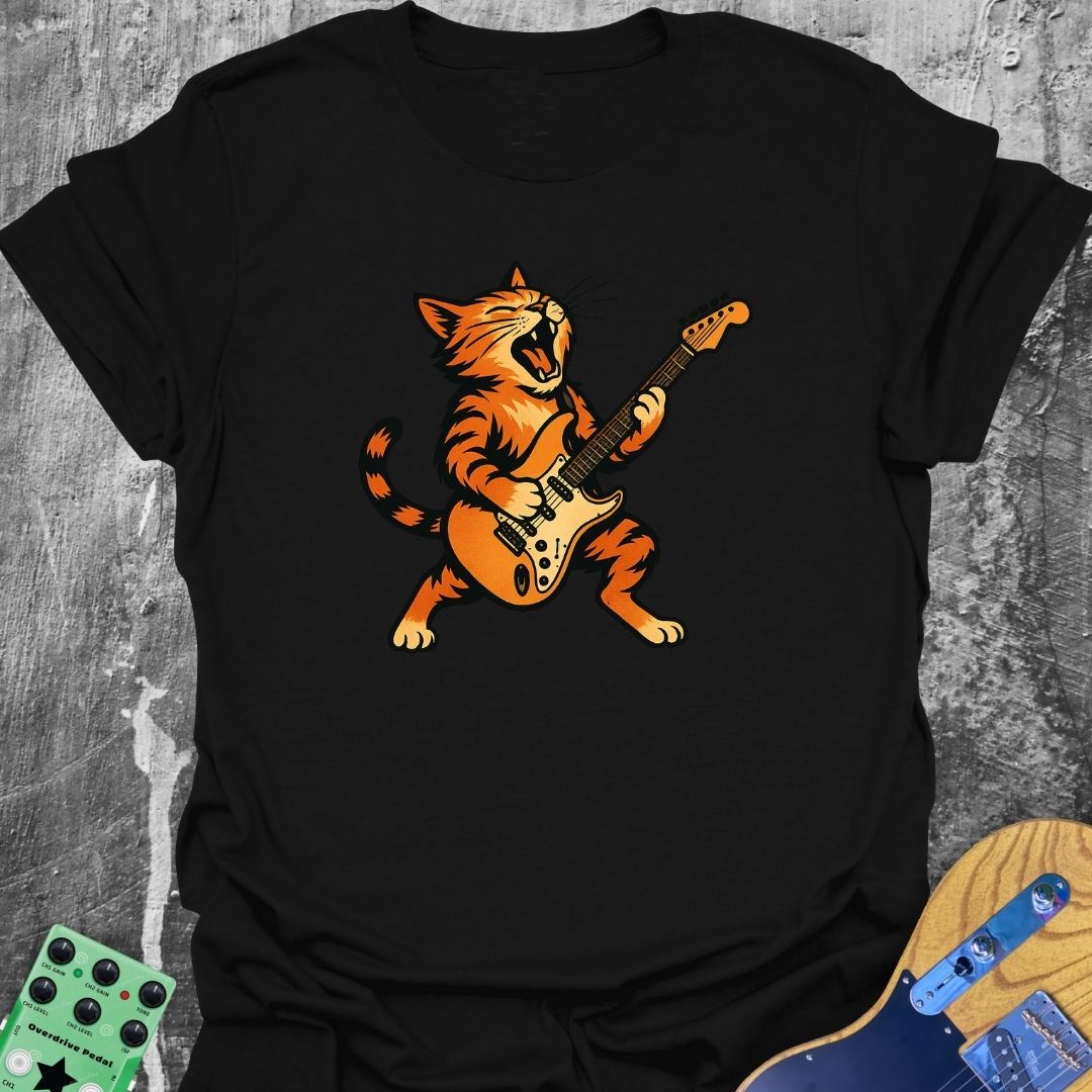 Guitar Shredding Cat Music Tee